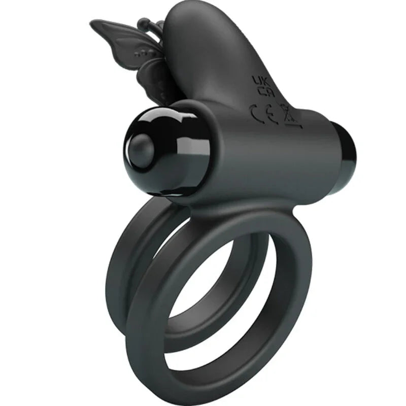 PRETTY LOVE - DOBLE ANILLO VIBRADOR CON ESTIMULADOR NEGRO - Nuvica