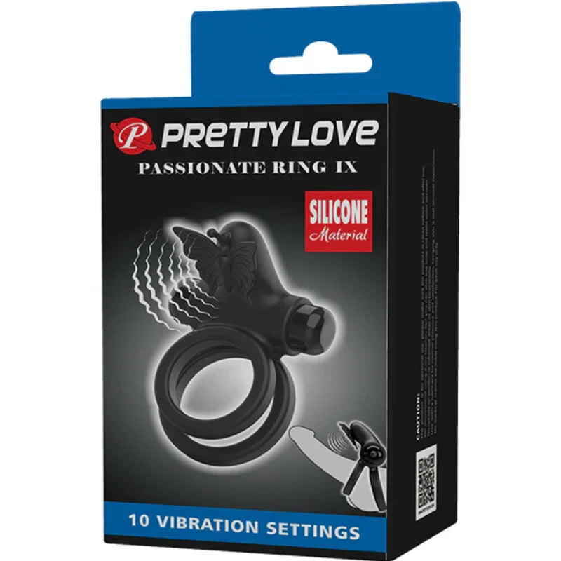 PRETTY LOVE - DOBLE ANILLO VIBRADOR CON ESTIMULADOR NEGRO - Nuvica
