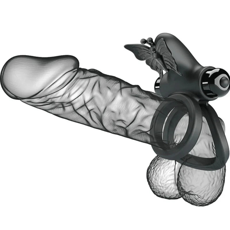 PRETTY LOVE - DOBLE ANILLO VIBRADOR CON ESTIMULADOR NEGRO - Nuvica
