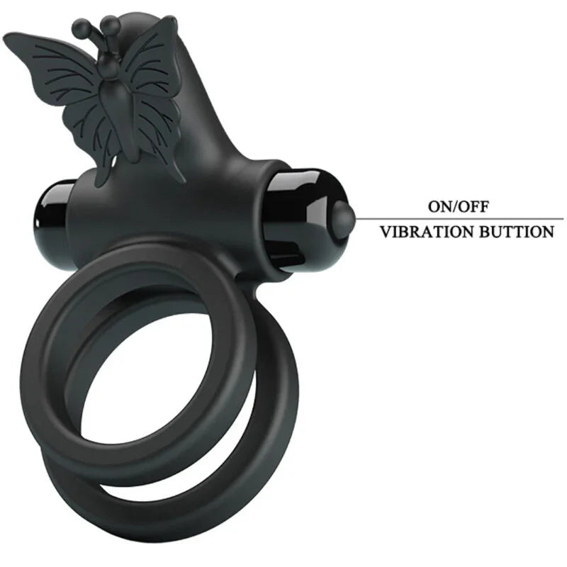 PRETTY LOVE - DOBLE ANILLO VIBRADOR CON ESTIMULADOR NEGRO - Nuvica