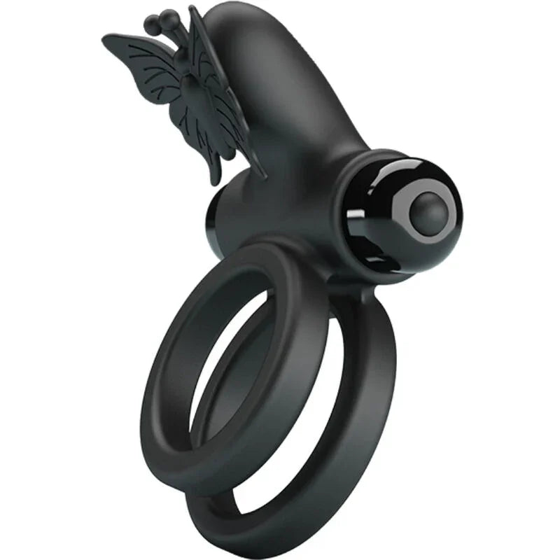 PRETTY LOVE - DOBLE ANILLO VIBRADOR CON ESTIMULADOR NEGRO - Nuvica
