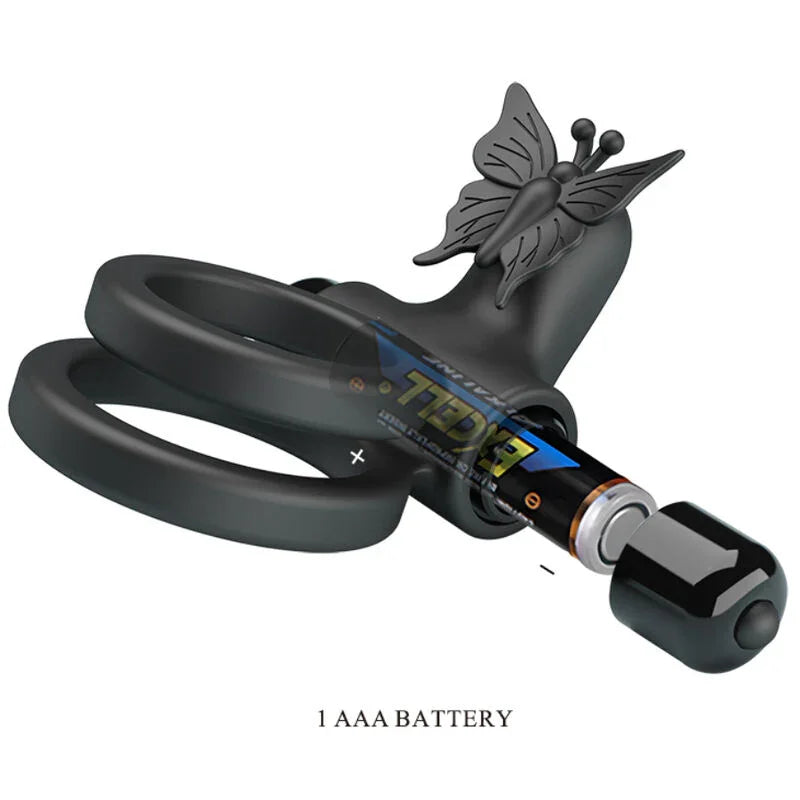 PRETTY LOVE - DOBLE ANILLO VIBRADOR CON ESTIMULADOR NEGRO - Nuvica