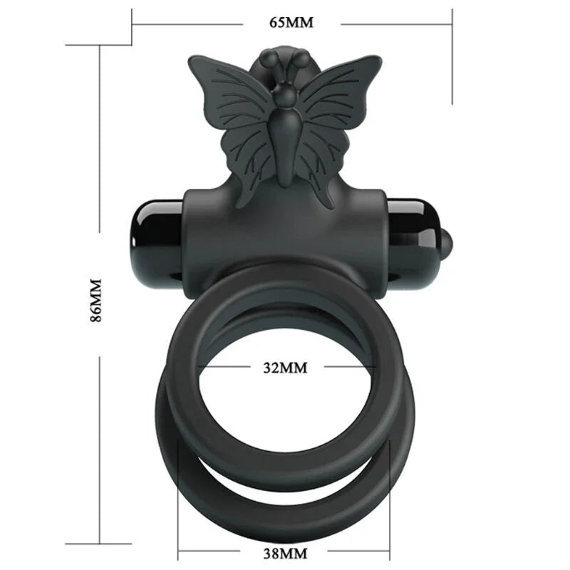 PRETTY LOVE - DOBLE ANILLO VIBRADOR CON ESTIMULADOR NEGRO - Nuvica