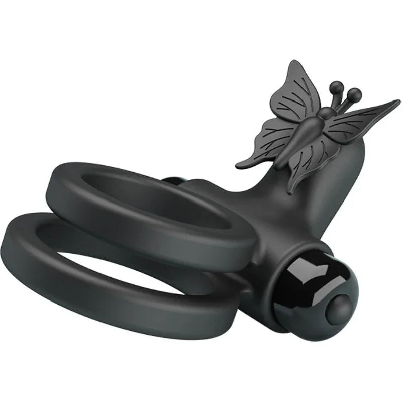 PRETTY LOVE - DOBLE ANILLO VIBRADOR CON ESTIMULADOR NEGRO - Nuvica