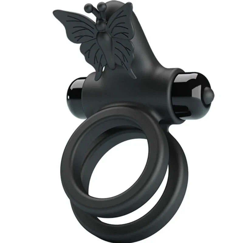 PRETTY LOVE - DOBLE ANILLO VIBRADOR CON ESTIMULADOR NEGRO - Nuvica