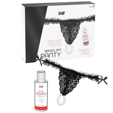 INTT RELEASES - PANTY BRASILEÑA NEGRA CON PERLAS Y GEL LUBRICANTE 50 ML - Nuvica