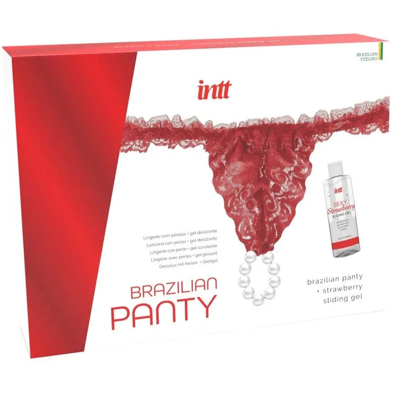 INTT RELEASES - PANTY BRASILEÑO ROJA CON PERLAS Y GEL LUBRICANTE 50 ML - Nuvica