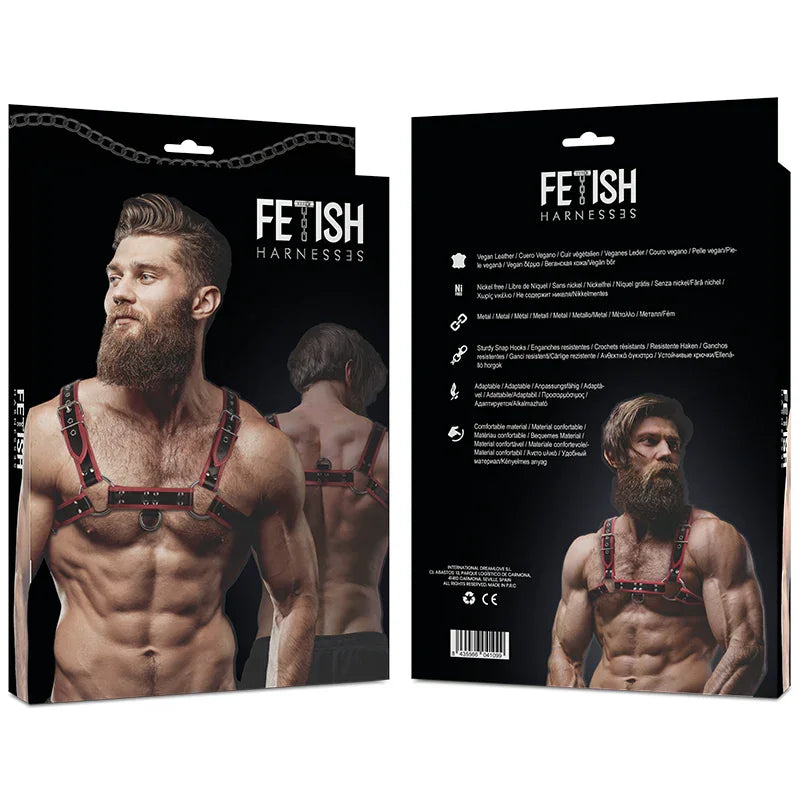 FETISH SUBMISSIVE ATTITUDE - ARNÉS ECOPIEL PECHO HOMBRE NEGRO/ROJO - Nuvica