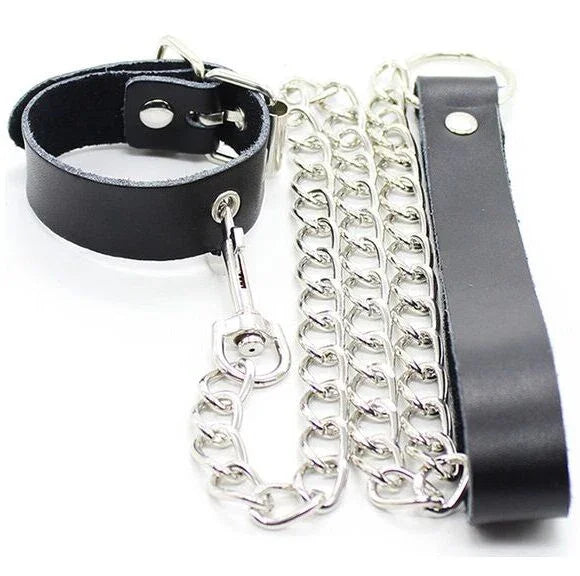 OHMAMA FETISH - COLLAR PARA PENE Y CORREA PIEL CON CADENA METALICA - Nuvica