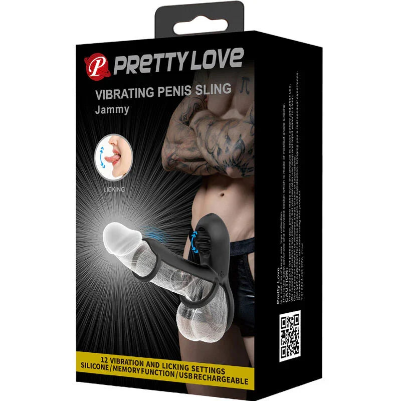 PRETTY LOVE - JAMMY FUNDA DE PENE 12 VIBRACIONES CON LENGUA RECARGABLE SILICONA - Nuvica