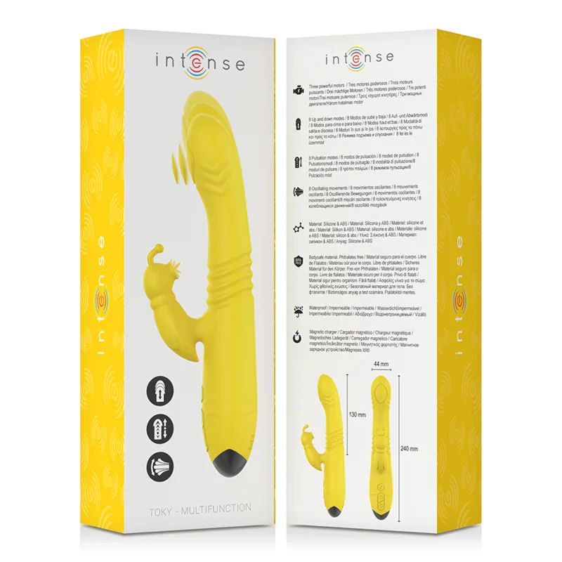 INTENSE - TOKY VIBRADOR MULTIFUNCIÓN RECARGABLE UP & DOWN CON ESTIMULADOR DE CLITORIS AMARILLO - Nuvica
