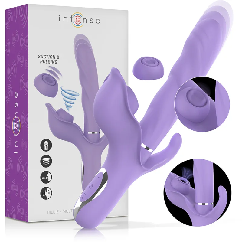 INTENSE - BILLIE VIBRADOR MULTIFUNCIÓN RECARGABLE ONDAS ESTIMULADORAS CON PULSADOR MORADO - Nuvica