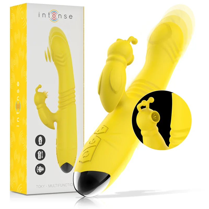 INTENSE - TOKY VIBRADOR MULTIFUNCIÓN RECARGABLE UP & DOWN CON ESTIMULADOR DE CLITORIS AMARILLO - Nuvica