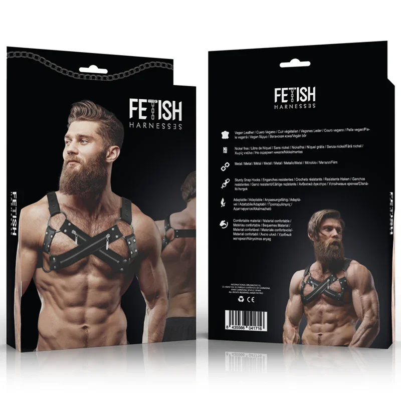 FETISH SUBMISSIVE ATTITUDE - ARNÉS BULLDOG AJUSTABLE NEOPRENO PECHO CRUZADO CON CREMALLERAS HOMBRE - Nuvica