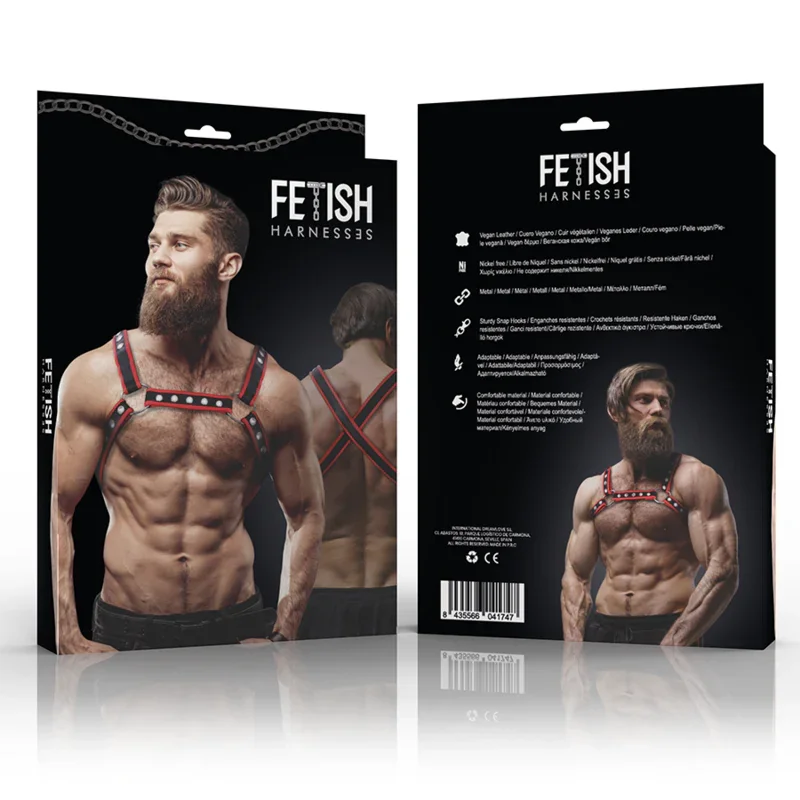 FETISH SUBMISSIVE ATTITUDE - ARNÉS BULLDOG ECOPIEL PECHO HOMBRE NEGRO/ROJO - Nuvica