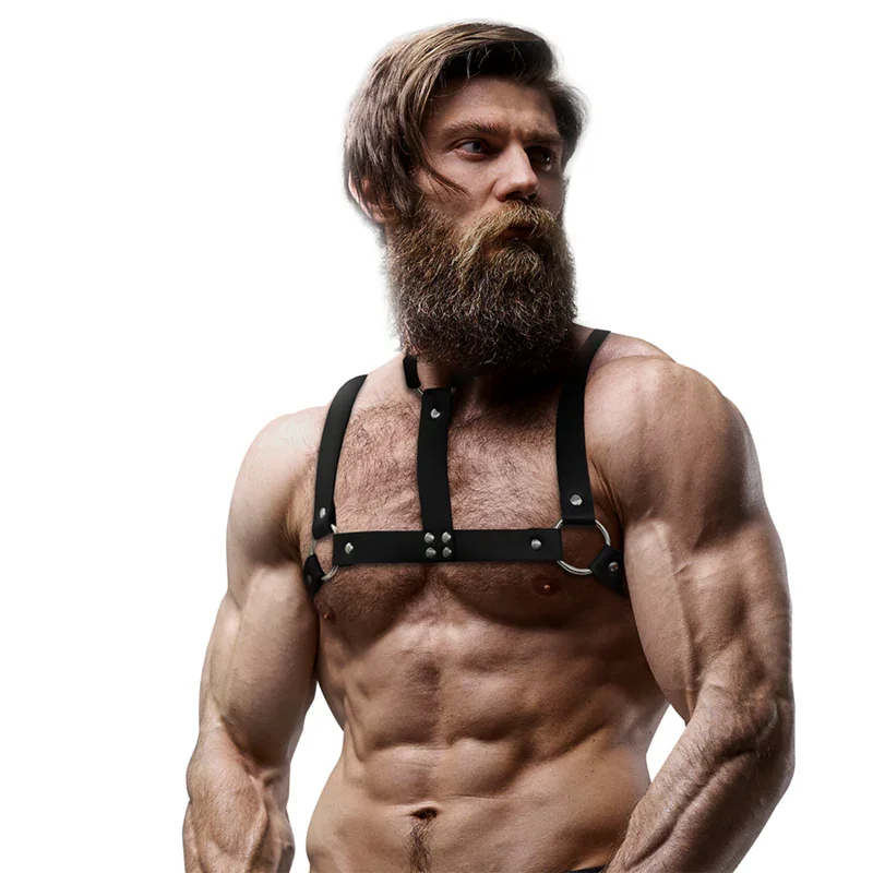 FETISH SUBMISSIVE ATTITUDE - ARNÉS AJUSTABLE ECOPIEL PECHO CON COLLAR HOMBRE - Nuvica
