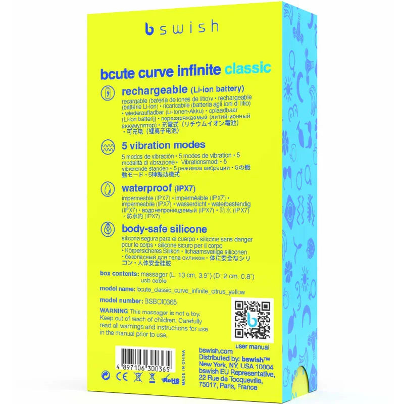 B SWISH - BCUTE CURVE INFINITE CLASSIC VIBRADOR RECARGABLE SILICONA AMARILLO - Nuvica