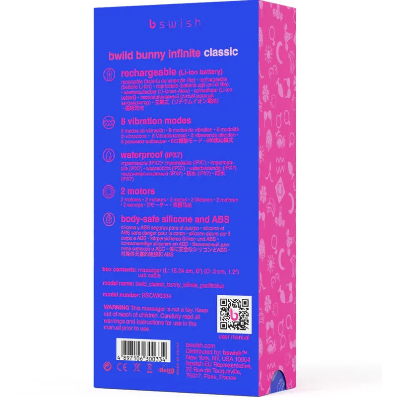 B SWISH - BWILD BUNNY INFINITE CLASSIC VIBRADOR RECARGABLE SILICONA AZUL - Nuvica