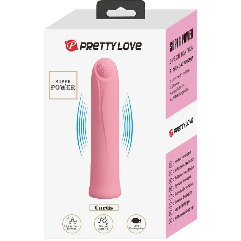 PRETTY LOVE - CURTIS MINI VIBRADOR SUPER POWER 12 VIBRACIONES SILICONA ROSA - Nuvica