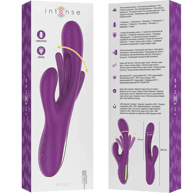 INTENSE - APOLO VIBRADOR MULTIFUNCIÓN RECARGABLE 7 VIBRACIONES CON LENGUA OSCILANTE MORADO - Nuvica