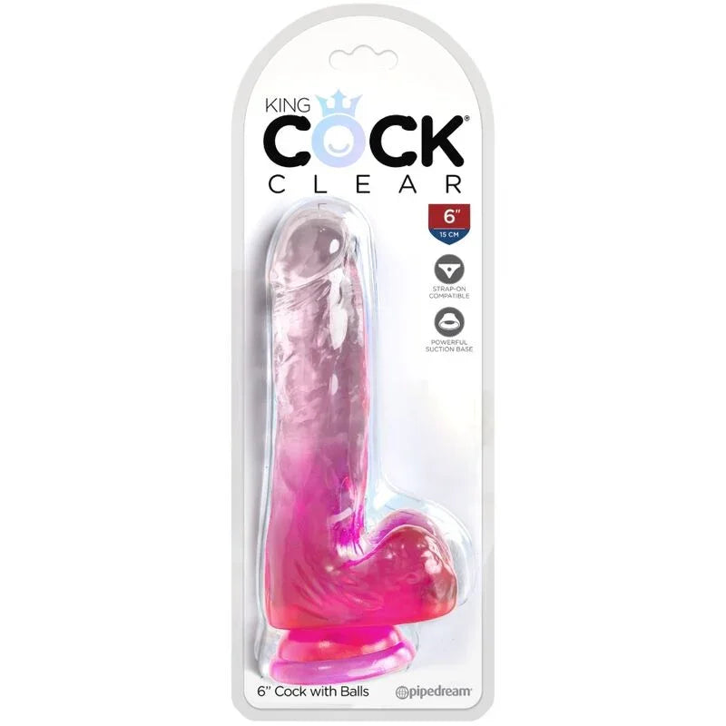 KING COCK - CLEAR PENE REALÍSTICO CON TESTÍCULOS 13.5 CM ROSA - Nuvica