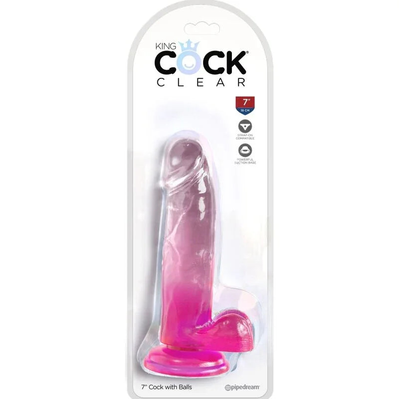 KING COCK - CLEAR PENE REALÍSTICO CON TESTÍCULOS 15.2 CM ROSA - Nuvica