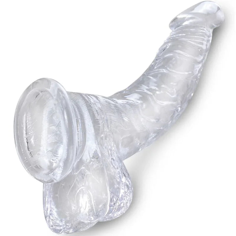 KING COCK - CLEAR PENE REALÍSTICO CURVADO CON TESTÍCULOS 16.5 CM TRANSPARENTE - Nuvica