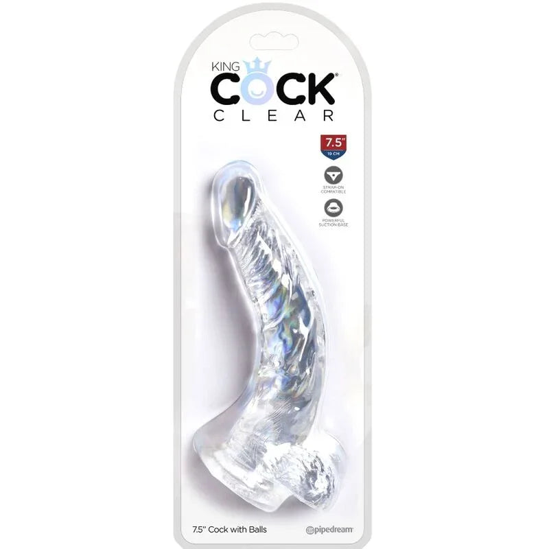 KING COCK - CLEAR PENE REALÍSTICO CURVADO CON TESTÍCULOS 16.5 CM TRANSPARENTE - Nuvica