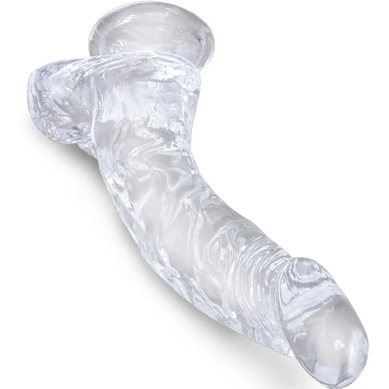 KING COCK - CLEAR PENE REALÍSTICO CURVADO CON TESTÍCULOS 16.5 CM TRANSPARENTE - Nuvica