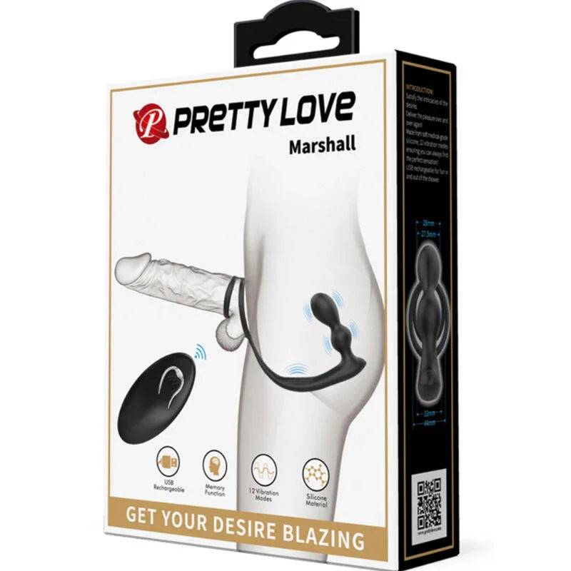 PRETTY LOVE - MARSHALL ANILLO PARA PENE + PLUG ANAL VIBRATORIO & CONTROL REMOTO - Nuvica