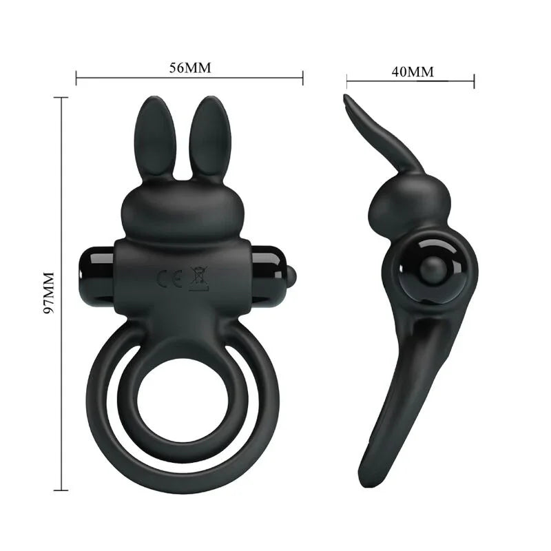 PRETTY LOVE - ANILLO VIBRADOR III CONEJO PARA PENE NEGRO - Nuvica