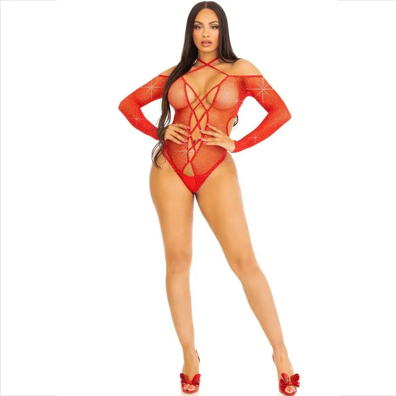LEG AVENUE - BODY CROTCHLESS CON BRILLO ROJO - Nuvica