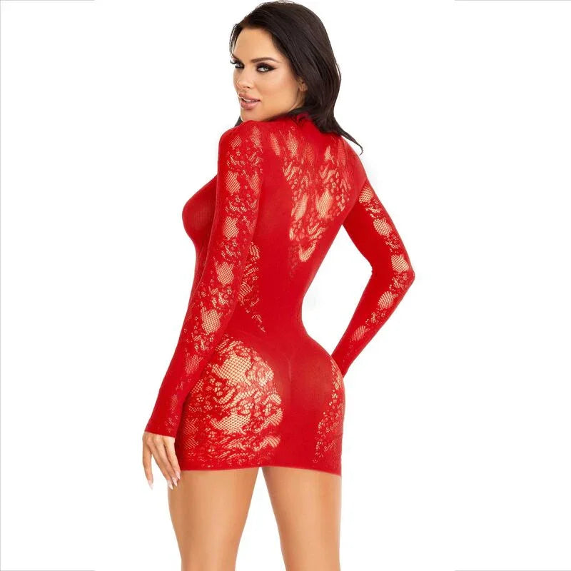 LEG AVENUE - MINI VESTIDO DE ENCAJE CON MANGA LARGA ROJO - Nuvica