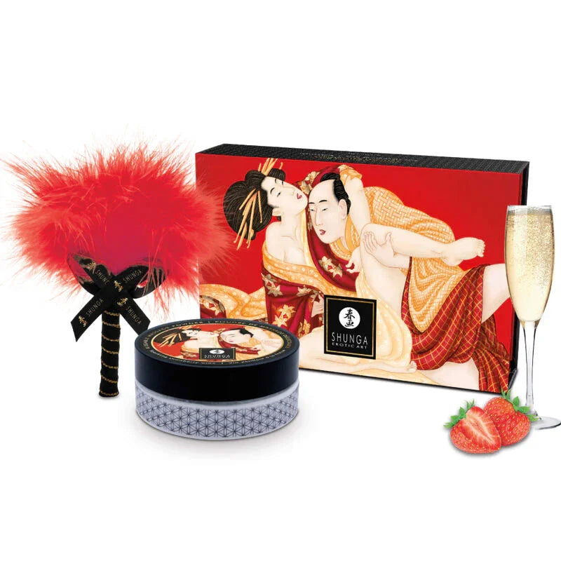 SHUNGA - KIT POLVOS DE MASAJE COMESTIBLE FRESA - Nuvica