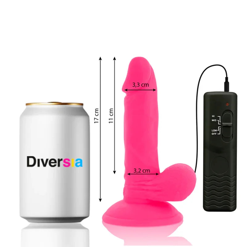 DIVERSIA - DILDO REALÍSTICO FLEXIBLE CON VIBRACIÓN ROSA 17 CM -O- 3.3 CM - Nuvica