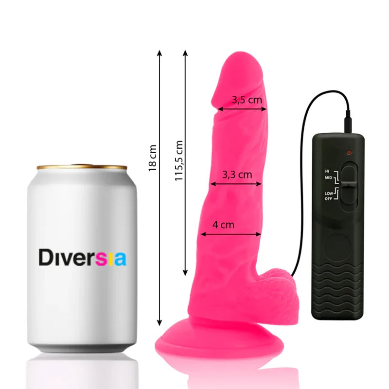 DIVERSIA - DILDO REALÍSTICO FLEXIBLE CON VIBRACIÓN ROSA 18 CM -O- 4 CM - Nuvica