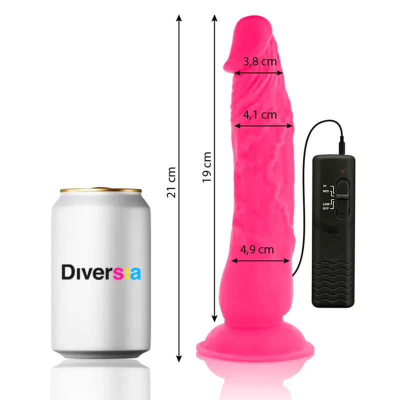DIVERSIA - DILDO REALÍSTICO FLEXIBLE CON VIBRACIÓN ROSA 21 CM -O- 4.9 CM - Nuvica