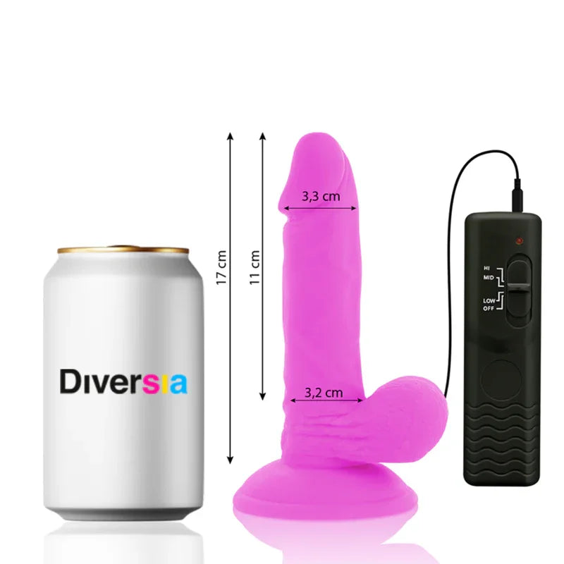 DIVERSIA - DILDO REALÍSTICO FLEXIBLE CON VIBRACIÓN MORADO 17 CM -O- 3.3 CM - Nuvica