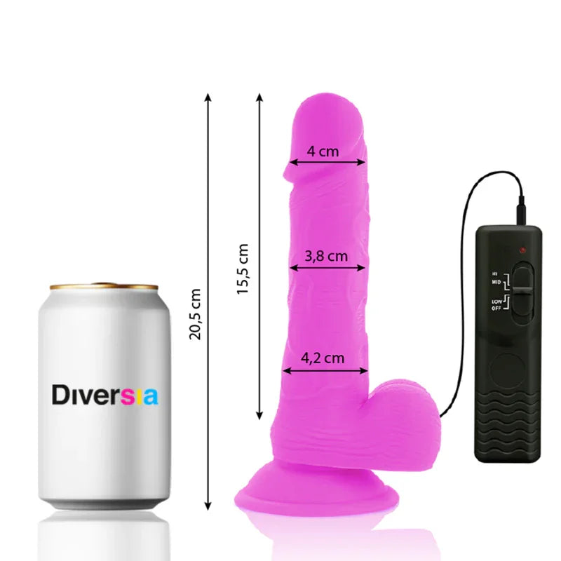 DIVERSIA - DILDO REALÍSTICO FLEXIBLE CON VIBRACIÓN LILA 20.5 CM -O- 4.2 CM - Nuvica