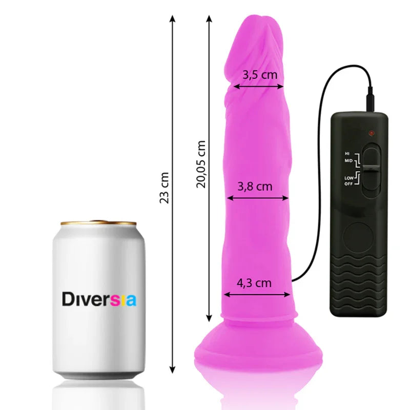 DIVERSIA - DILDO REALÍSTICO FLEXIBLE CON VIBRACIÓN LILA 23 CM -O- 4.3 CM - Nuvica