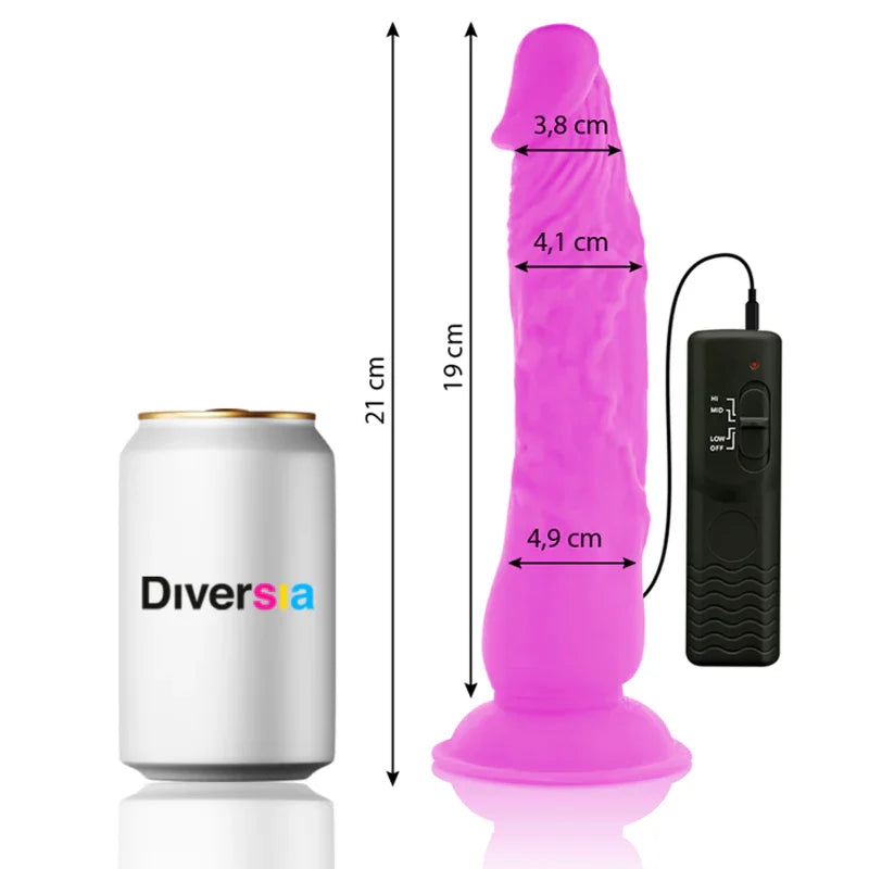 DIVERSIA - DILDO REALÍSTICO FLEXIBLE CON VIBRACIÓN LILA 21 CM -O- 4.9 CM - Nuvica