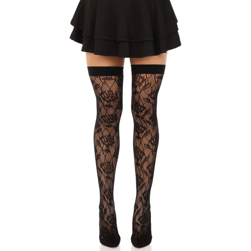 LEG AVENUE - MEDIAS RED ROSAS SILVESTRES NEGRO - Nuvica