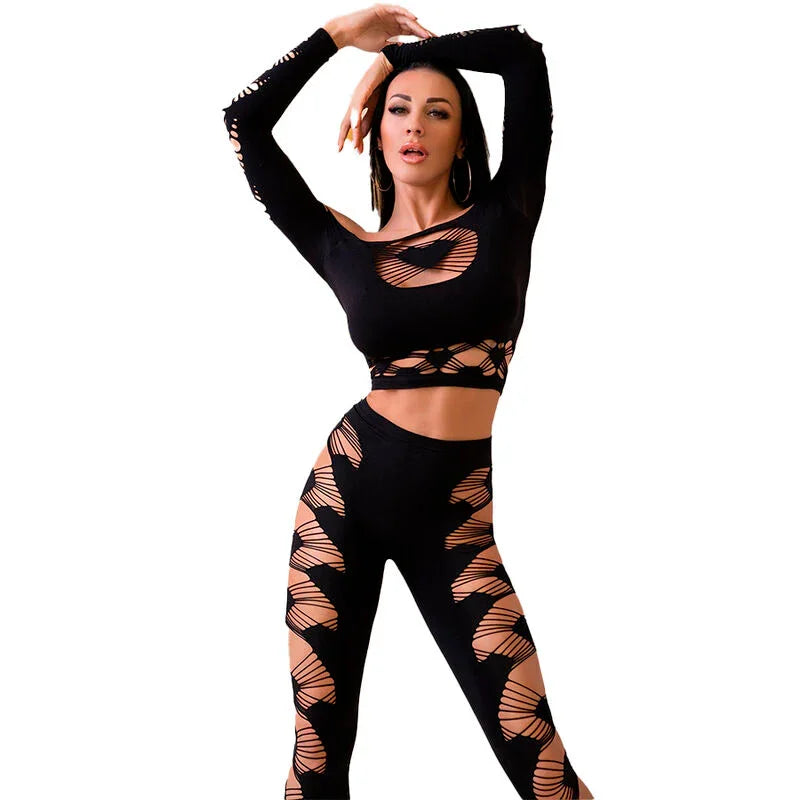 CHILIROSE - CR 4436 TOP & LEGGINS NEGRO S/L - Nuvica