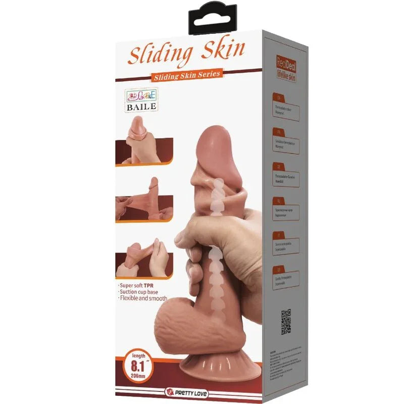 PRETTY LOVE - SLIDING SKIN SERIES DILDO REALÍSTICO CON VENTOSA PIEL DESLIZANTE MORENO 19.4 CM - Nuvica