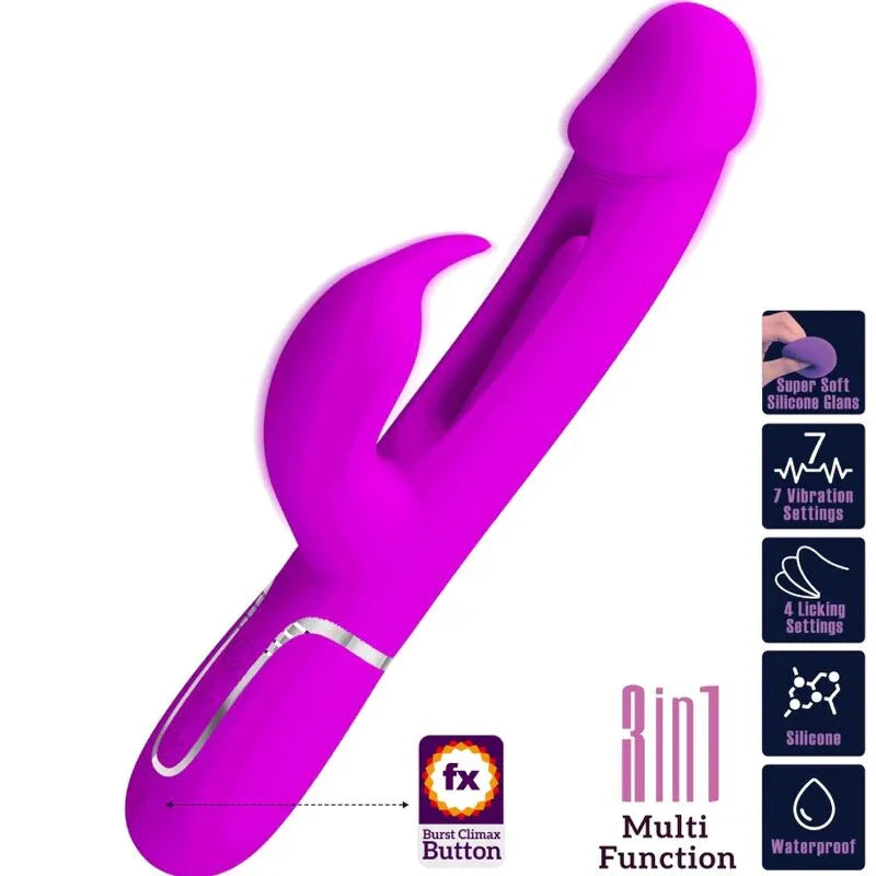 PRETTY LOVE - KAMPAS VIBRADOR RABBIT 3 EN 1 MULTIFUNCIÓN CON LENGUA FUCSIA - Nuvica
