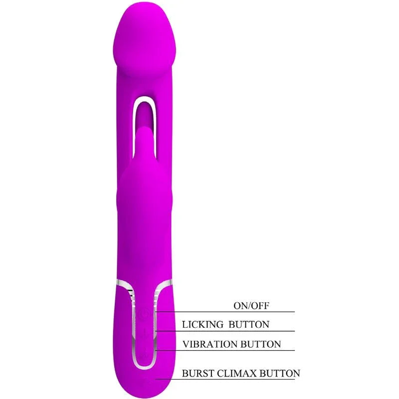 PRETTY LOVE - KAMPAS VIBRADOR RABBIT 3 EN 1 MULTIFUNCIÓN CON LENGUA FUCSIA - Nuvica