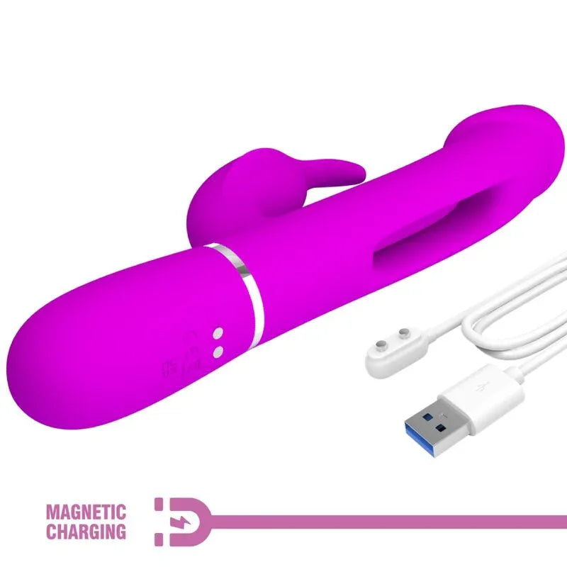 PRETTY LOVE - KAMPAS VIBRADOR RABBIT 3 EN 1 MULTIFUNCIÓN CON LENGUA FUCSIA - Nuvica