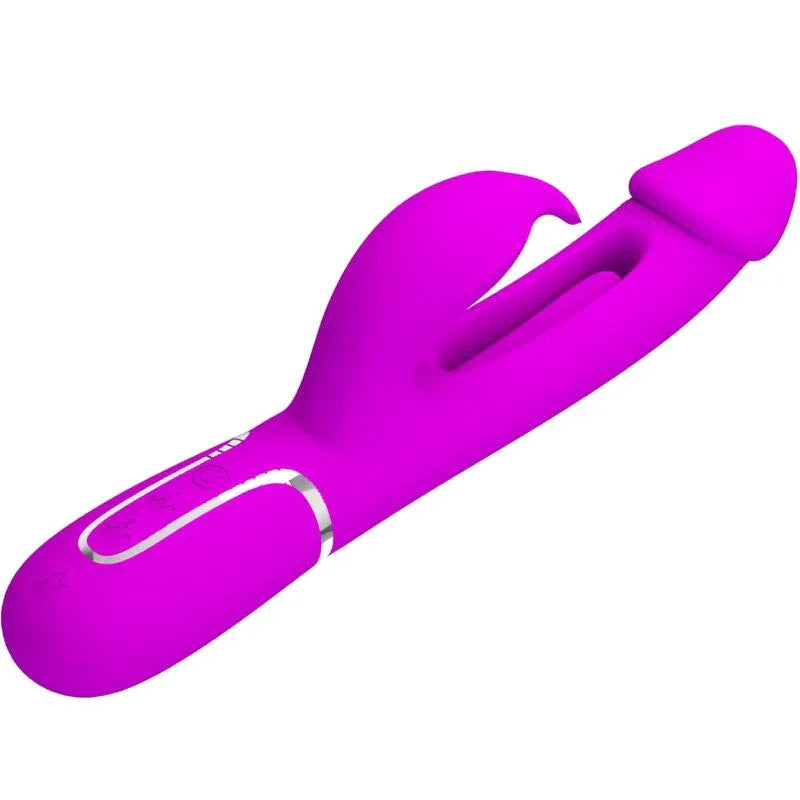 PRETTY LOVE - KAMPAS VIBRADOR RABBIT 3 EN 1 MULTIFUNCIÓN CON LENGUA FUCSIA - Nuvica
