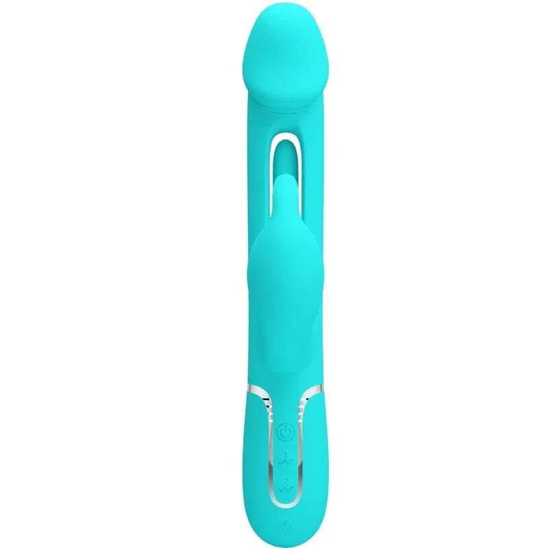 PRETTY LOVE - KAMPAS VIBRADOR RABBIT 3 EN 1 MULTIFUNCIÓN CON LENGUA VERDE AGUA - Nuvica
