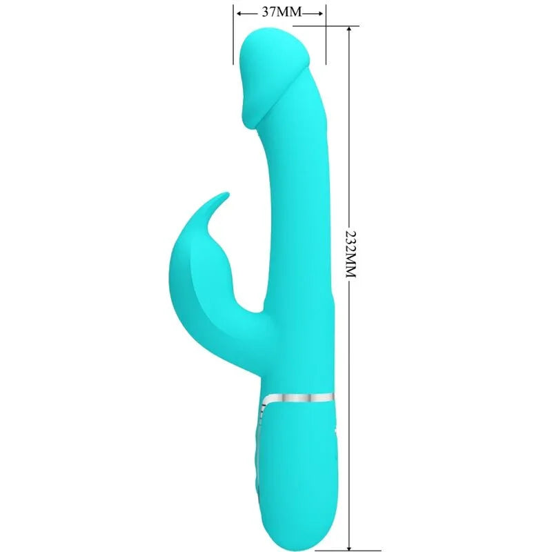 PRETTY LOVE - KAMPAS VIBRADOR RABBIT 3 EN 1 MULTIFUNCIÓN CON LENGUA VERDE AGUA - Nuvica